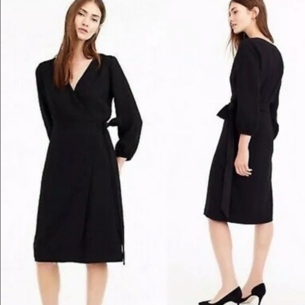 J. CREW Wrap Midi Crepe Dress Black Women’s Size 4
